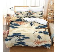 TNFHSOFT Set Di Biancheria Da Letto Per Bambini E Adulti Con Motivo Gru bianca, 3 Pezzi, Copripiumino in Fibra Ultrafine Con Federa, Cerniera Nascosta, Single（140x200cm）