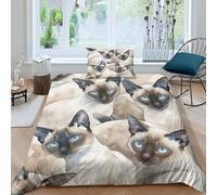 TNFHSOFT Siamese Bedding Set Copripiumino 3D Stampato Cute Gatto Design Unico Per Bambini - Morbida Microfibra Single（135x200cm）