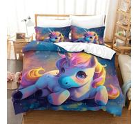 TNFHSOFT Unicorno Kawaiio Bedding Set Copripiumino 3D Stampato cartone animato Microfibra Morbida,Completo Di Federe Cuscino,Adatto Per Tutte Le Età,King（220x240cm）