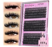 TNFVLONEINS Kit di extension per ciglia, ciuffetti singoli fai da te, kit di extension per ciglia finte a ciuffetti morbidi (10-16 mm, 3 stili)