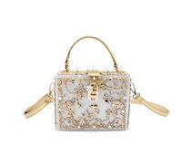 Tngan Borsa da donna in acrilico con pochette da sera con borsa a tracolla con strass, bianco
