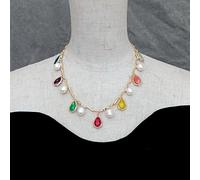 TNGNMGVSJ 10x12mm Cultured White Rice Pearl Jade Quartz Fluorite Drop Necklace 12x17mm Gemstone Charm Pendant Necklaces