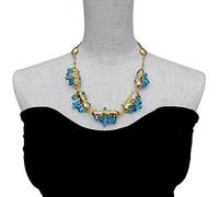 TNGNMGVSJ 21x40mm Blue Quartz Glass Rosary Chain Choker Collar Necklaces Designer Jewelry