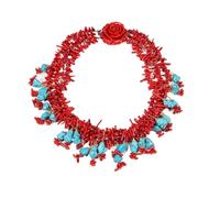 TNGNMGVSJ Collana con pendente in turchese blu da 18'' a 3 fili di corallo rosso Chips fatta a mano for le donne