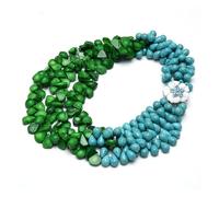 TNGNMGVSJ Gioielli 3 file di corallo verde blu a goccia turchese collana di gemme vere conchiglia fiore chiusura fatta a mano for le donne