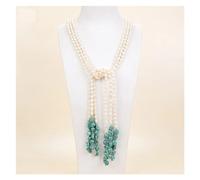 TNGNMGVSJ Gioielli Perle naturali 3 fili 44" Sridce bianco d'acqua dolce Collana lariat turchese blu perla