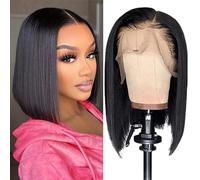 TNICE 13x4 Lace Frontal Wig Human Hair Brazilian Straight Bob Wigs 180% Density Short Straight Hair Wigs for Black Women Natural Colour (14 inch)