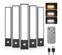 Tnight 5 pack 20cm Led Armadio Luce con Sensore di Moviment,4 Modalità Sottopensile Luce Notturna,USB Ricaricabile Striscia Led con Telecomando per Cucina,Armadi,Credenze,Scale