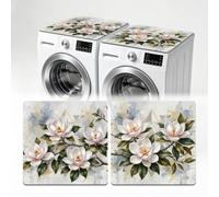 TNKBREEZE 2 coperture per lavatrice e asciugatrice, motivo magnolia, per la parte superiore, fiori ad acquerello, asciugatrice, tappetino protettivo antiscivolo, protezione antipolvere, per casa