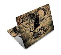 TNKBREEZE 3 adesivi per computer portatile Decal gatto e scheletro in PVC per computer portatile da 15 15,6 pollici, impermeabili, magia, alchimia, copertura per arte, 38 x 27 cm