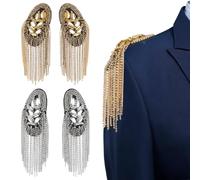 TNKBREEZE 4 Pezzi Nappe Epauletten Spalla Nappa Spilla Feltro Frange Epaulette Leggero Blazer Spalla Gioielli Con Strass Per Vestito Decorazione Platino & Oro