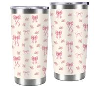 TNKBREEZE Bicchiere da viaggio con fiocco rosa, motivo floreale, in acciaio inox, isolato, con cannuccia, a prova di perdite, mantiene caffè, tè, acqua fredda o calda, regalo di compleanno per donne e