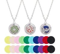 TNKBREEZE Set di 3 collane diffusore di oli essenziali per aromaterapia, 3 stili, diffusore in acciaio inox, con inserti in feltro, medaglione per aromaterapia, regalo per donne e uomini, Acciaio