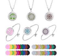TNKBREEZE Set di 6 collane e braccialetti con diffusore di oli essenziali per aromaterapia, 3 stili, con cuscinetti a forma di loto e albero, idea regalo per donne e uomini