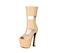 TNMIUH 17cm Plateau High Heels Mesh Stivali alla Schiava Vernice Ginocchio | Stivali plateau sexy 17cm in vernice con mesh. Stivali al polpaccio open toe perfetti per club e party.