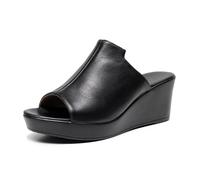TNMIUH Donna Sandali con Zeppa Alta in Pelle, Peep Toe, Plateau con Piattaforma, Estate Tempo Libero Slip-On Pelle Sabot,Nero e Verde,Black 6cm,39 EU