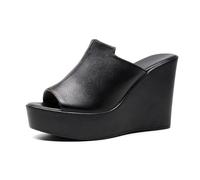 TNMIUH Donna Sandali con Zeppa Alta in Pelle, Peep Toe, Plateau con Piattaforma, Estate Tempo Libero Slip-On Pelle Sabot,Nero e Verde,Black 11.5cm,41 EU