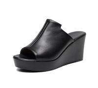 TNMIUH Donna Sandali con Zeppa Alta in Pelle, Peep Toe, Plateau con Piattaforma, Estate Tempo Libero Slip-On Pelle Sabot,Nero e Verde,Black 8cm,41 EU