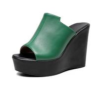 TNMIUH Donna Sandali con Zeppa Alta in Pelle, Peep Toe, Plateau con Piattaforma, Estate Tempo Libero Slip-On Pelle Sabot,Nero e Verde,Green 11.5cm,37 EU