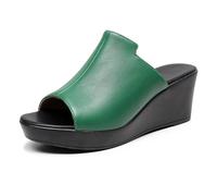 TNMIUH Donna Sandali con Zeppa Alta in Pelle, Peep Toe, Plateau con Piattaforma, Estate Tempo Libero Slip-On Pelle Sabot,Nero e Verde,Green 6cm,35 EU