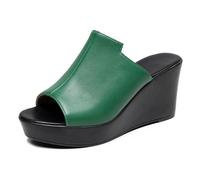TNMIUH Donna Sandali con Zeppa Alta in Pelle, Peep Toe, Plateau con Piattaforma, Estate Tempo Libero Slip-On Pelle Sabot,Nero e Verde,Green 8cm,36 EU