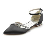 TNMIUH Donna Scarpe da Sposa Eleganti con Cinturino alla Caviglia, Punta Affusolata, Strass, Bianco/Avorio Raso Comode Scarpe Basse per la Sposa/la Mamma della Sposa/I'invitata,Nero,40 EU