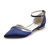 TNMIUH Donna Scarpe da Sposa Eleganti con Cinturino alla Caviglia, Punta Affusolata, Strass, Bianco/Avorio Raso Comode Scarpe Basse per la Sposa/la Mamma della Sposa/I'invitata,Navy Blue,36 EU