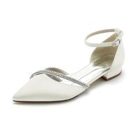 TNMIUH Donna Scarpe da Sposa Eleganti con Cinturino alla Caviglia, Punta Affusolata, Strass, Bianco/Avorio Raso Comode Scarpe Basse per la Sposa/la Mamma della Sposa/I'invitata,Avorio,37 EU