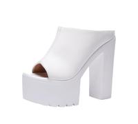 TNMIUH Sabot Donna in Pelle con Plateau e Tacco Largo, Sandali Chunky con Suola a Carrarmato, Mules a Punta Aperta Style Y2K e Goth - Nero, Bianco,Bianca,35.5 EU