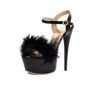 TNMIUH Sandali con Plateau Pelo 16cm Tacco a Spillo Sexy Piume Discoteca