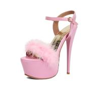 TNMIUH Sandali con Plateau Pelo 16cm Tacco a Spillo Sexy Piume Discoteca