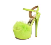 TNMIUH Sandali con Plateau Pelo 16cm Tacco a Spillo Sexy Piume Discoteca