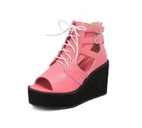 TNMIUH Sandali con Zeppa e Platform da Donna con Lacci, Tronchetti Estivi Spuntati Stile Goth Punk, Sandali alla Schiava con Ritagli Nero,Rosa,35.5 EU