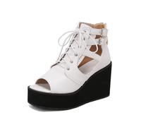 TNMIUH Sandali con Zeppa e Platform da Donna con Lacci, Tronchetti Estivi Spuntati Stile Goth Punk, Sandali alla Schiava con Ritagli Nero,Bianca,39 EU