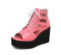 TNMIUH Sandali con Zeppa e Platform da Donna con Lacci, Tronchetti Estivi Spuntati Stile Goth Punk, Sandali alla Schiava con Ritagli Nero,Rosa,36 EU