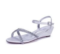 TNMIUH Sandali da Sposa con Strass di Cristallo da Donna, in Raso, con Zeppa Bassa da 4Cm, Punta Aperta, Comodi Ed Eleganti Sandali per Sposa/Abito/Laurea,Bianca,36 EU