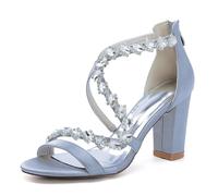 TNMIUH Sandali da Sposa con Tacco Alto, Cristallo Cinturino Incrociato, Punta Aperta, Scarpe da Sposa Tacco a Blocco da Donna, Ballo,Cocktail, Avorio/Bianco/Argento,Argento,43 EU