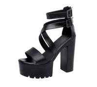 TNMIUH Sandali Platform con Plateau, Cinturini Multipli in Pelle Nera, Tacco Alto a Blocco, Suola Antiscivolo, Stile Gladiatore,Nero,40 EU