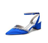 TNMIUH Scarpe da Sposa comode con Tacco Basso e Strass da Donna, Eleganti décolleté in Raso, bellissime Scarpe da Scarpe col Tacco a Blocco per Matrimonio e Sera,Royal Blue,37 EU