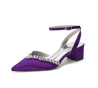 TNMIUH Scarpe da Sposa comode con Tacco Basso e Strass da Donna, Eleganti décolleté in Raso, bellissime Scarpe da Scarpe col Tacco a Blocco per Matrimonio e Sera,Viola,43 EU