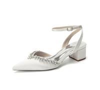 TNMIUH Scarpe da Sposa comode con Tacco Basso e Strass da Donna, Eleganti décolleté in Raso, bellissime Scarpe da Scarpe col Tacco a Blocco per Matrimonio e Sera,Avorio,37 EU