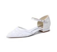 TNMIUH Scarpe da Sposa da Donna con Tacco Basso, Bianco, Avorio, Cinturino alla Caviglia con Perle, Dettagli in Pizzo Floreale, Scarpe da Sposa Comode Eleganti,Bianca,43 EU