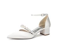 TNMIUH Scarpe da Sposa Donna Avorio Satin, Décolleté con Tacco Largo 4.5cm e Punta Chiusa, Scarpe Matrimonio con Perle e Cinturino, Eleganti Scarpe da Sera,Ivory a,38 EU