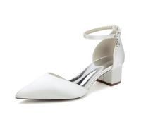 TNMIUH Scarpe da Sposa Donna Eleganti con Tacco Medio, Punta Affusolata, Cinturino alla Caviglia, Colore Bianco, Avorio Raso, Stile Classico per Cerimonie,Avorio,38 EU