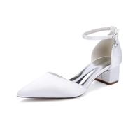 TNMIUH Scarpe da Sposa Donna Eleganti con Tacco Medio, Punta Affusolata, Cinturino alla Caviglia, Colore Bianco, Avorio Raso, Stile Classico per Cerimonie,Bianca,39 EU