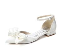 TNMIUH Scarpe da Sposa Donna in Raso Avorio Ballerine a Punta con Fiocco e Cinturino alla Caviglia Scarpe Eleganti per Cerimonia, Matrimonio e Serate Gala,Avorio,43 EU
