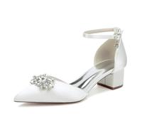 TNMIUH Scarpe da Sposa Eleganti con Tacco a Blocco Basso, Punta Affusolata, Decorazioni in Cristallo,Bianco/Avorio,Eleganti e Comode Donna Sposa col Tacco,Avorio,37 EU