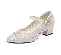 TNMIUH Scarpe Mary Jane da Donna in Rete, con Cinturino con Fibbia in Tacco A Blocco,Comode Scarpe Casual da Lavoro, per Tutti I Giorni Ufficio E Allattamento Sandali,Beige 4.5cm,38 EU