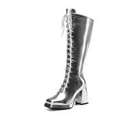 TNMIUH Stivali al Ginocchio Donna Metallizzati Argento e Oro, Stivali da Sfilata di Moda e Passarella, Stivali con Plateau e Stringhe Davanti per Spettacolo,Argento,35.5 EU