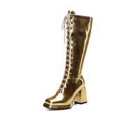 TNMIUH Stivali al Ginocchio Donna Metallizzati Argento e Oro, Stivali da Sfilata di Moda e Passarella, Stivali con Plateau e Stringhe Davanti per Spettacolo,d'oro,35.5 EU